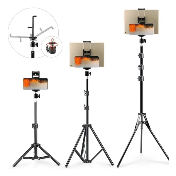 Asfal 360 Derece Döner Başlıklı Tablet Ve Telefon Tutucu Stand 210 Cm Tripod 2 In 1 Metal Ayaklı Stand