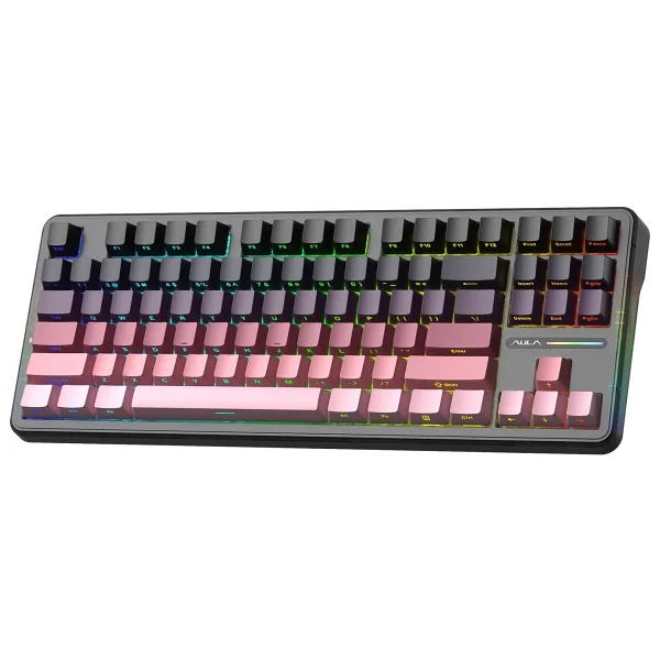 Aula F87 Pro RGB TKL Graywood V4 Switch İngilizce Kablolu/Kablosuz Mekanik Oyuncu Klavyesi