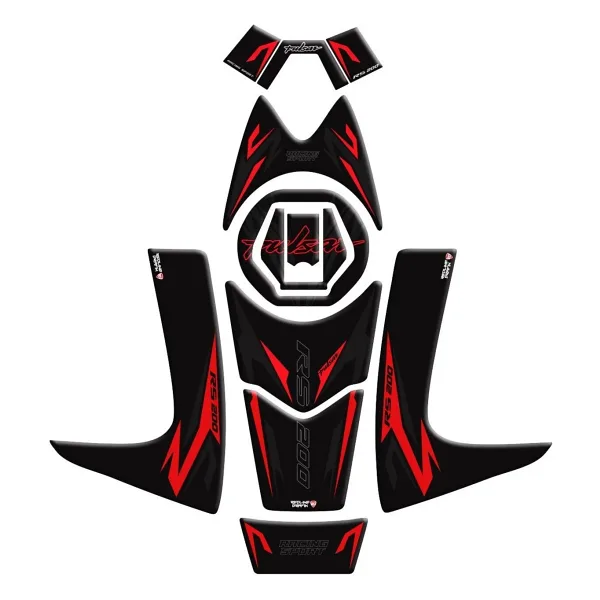 Bajaj Pulsar RS 200 Siyah Kırmızı Full Tank Pad Set Redline Grafik