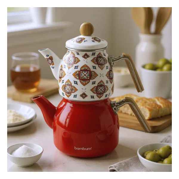 Bambum Unique Bambu Kulplu Emaye Çaydanlık