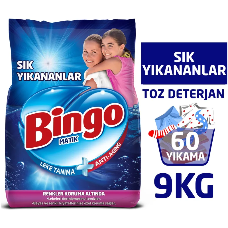 Bingo Matik Sık Yıkananlar Beyazlar ve Renkliler için 9 kg Toz Deterjan