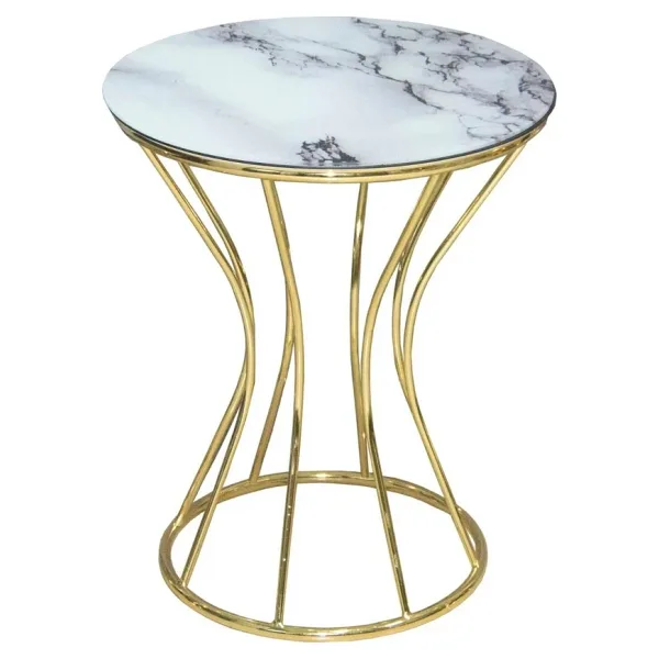 Brc 17886 KUM SAAT FİSKOS Beyaz Mermer Desen Metal Çelik Gold Renk Kaplama Elyapı
