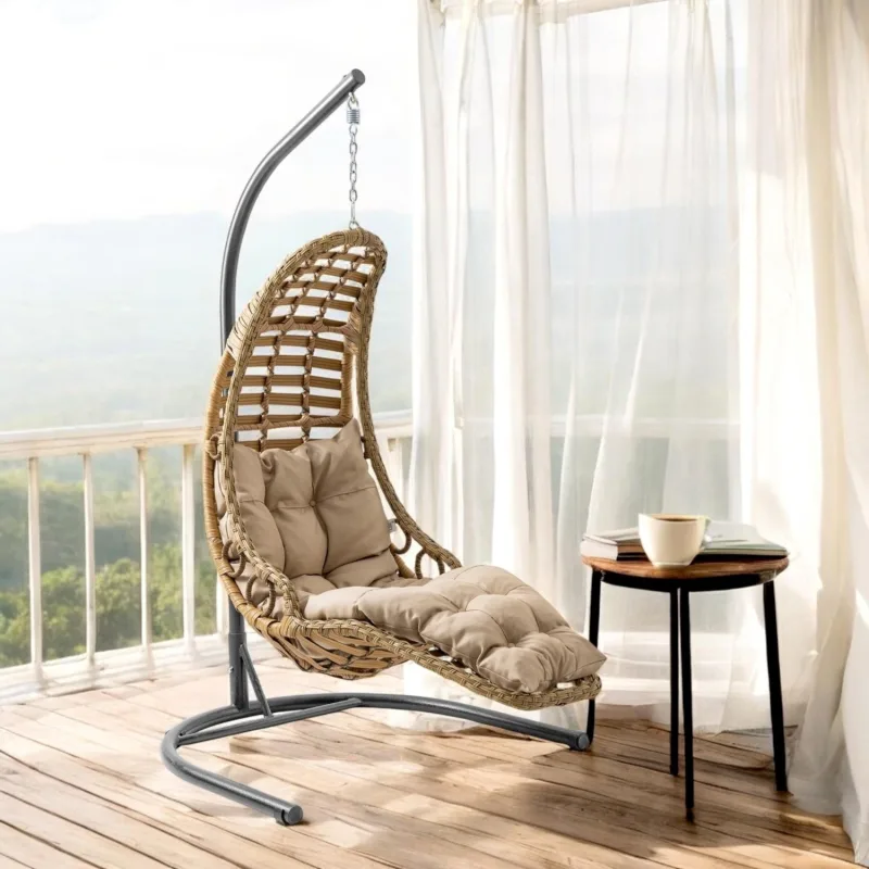 Capri Swing Bodrum Tekli Rattan Bahçe Salıncağı Balkon Salıncağı - Açık Kahverengi