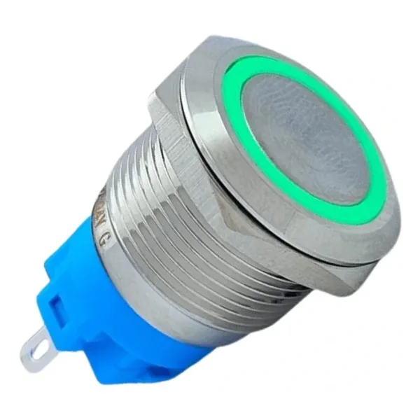 E3 19mm Metal Buton Kalıcılı 12-24V Yeşil Led 1No/1NC
