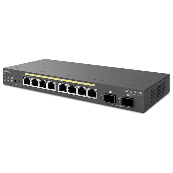 EnGenius EWS2910FP-FIT 8 Port Gigabit PoE+ Yönetilebilir Switch | 110W PoE | 2x SFP Uplink