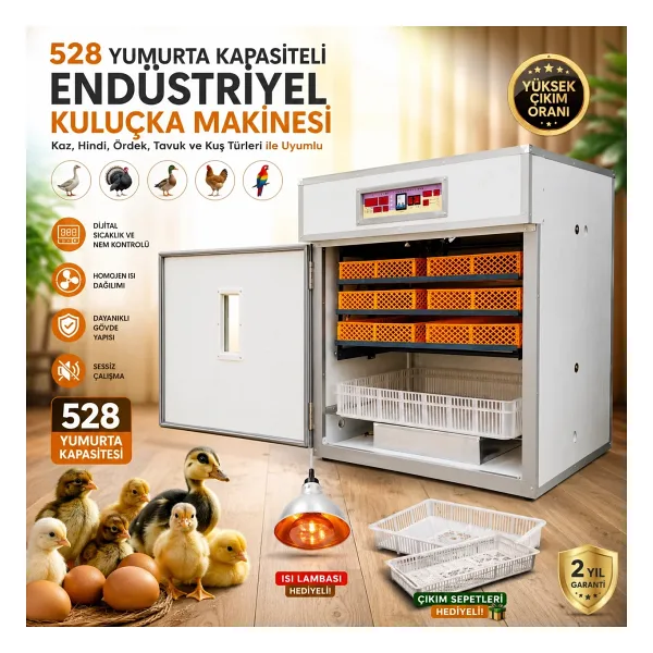 Epilons 528 Yumurta Kapasiteli Endüstriyel Kuluçka Makinesi - 3 Çeşit Viyollu, Çıkım Sepetli + Isı Lambası Hediyeli