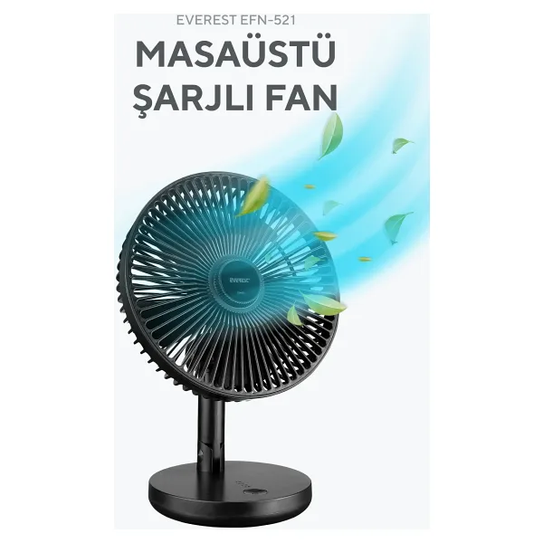 Everest EFN-521 Masaüstü Şarj Edilebilir USB Fan Siyah
