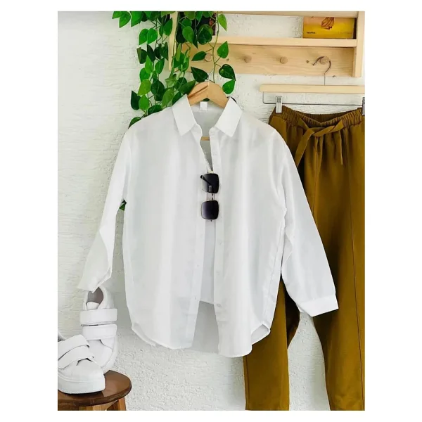 Exit Collection Abs Boyfriend Tesettür Kadın Gömlek - Uzun Kollu Oversize Beyaz Kadın Gömlek