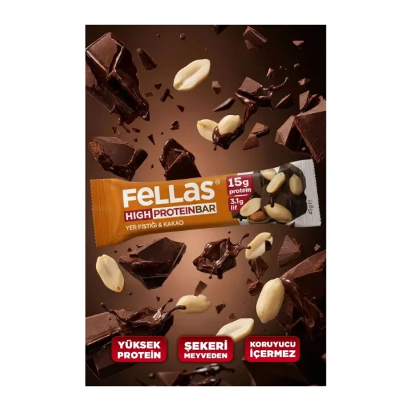 Fellas Yüksek Protein Bar - Yer Fıstıklı Ve Kakaolu (45 G) X 12 Adet