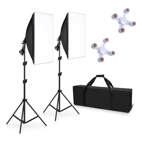 FototekFotograf 50x70cm Softbox 4 Duylu Ikili Sürekli Işık Seti Foto Video Ürün Çekim Makyaj 50x70 Softbox Çantalı