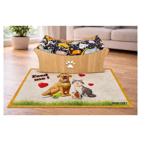 Gobypet Kedi Hamak Yatağı Ahşap Kedi Salıncağı Paspaslı Yükseltilmiş Evcil Hayvan Dinlenme Alanı