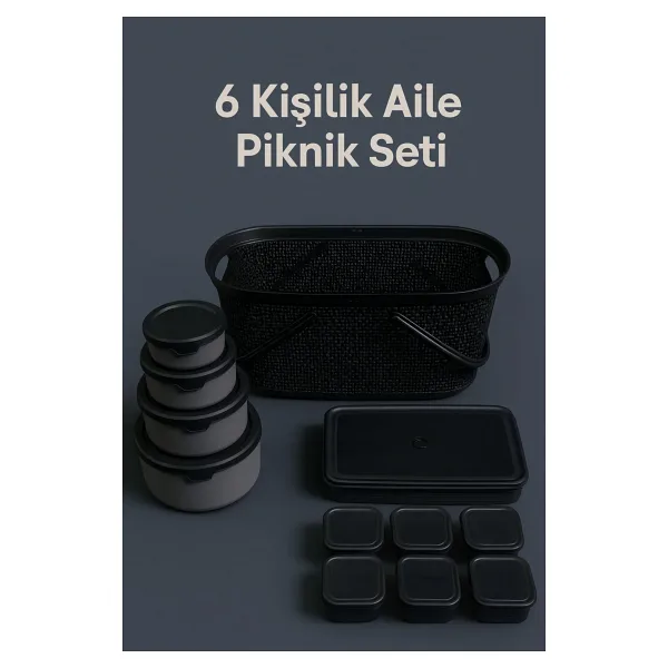İ&A HOME 6 Kişilik Aile Piknik Seti - Saklama Kabı Seti + Büyük Piknik Sepeti (12 Parça)