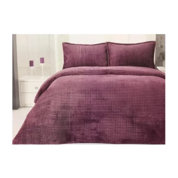 Merinos Modern Line 3 Parça Çift Kişilik Battaniye Seti - 220 x 240 cm - Bordo