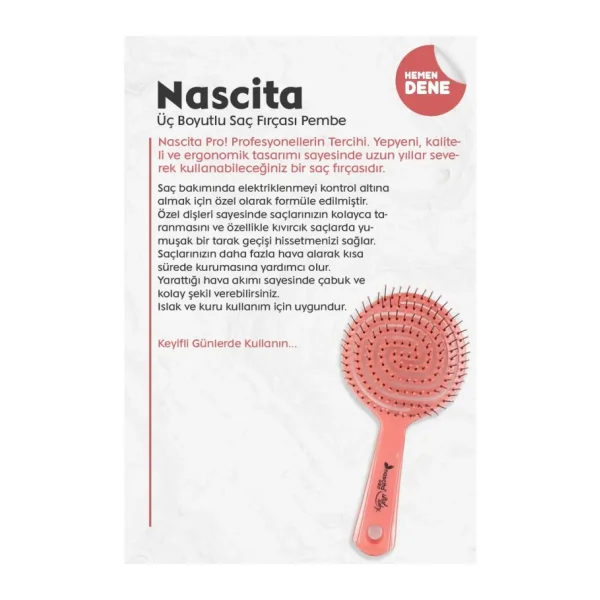 nascita 7 AL 6 ÖDE Nascita Üç Boyutlu Oval Saç Fırçası Pembe, Pamuk Hediyeli