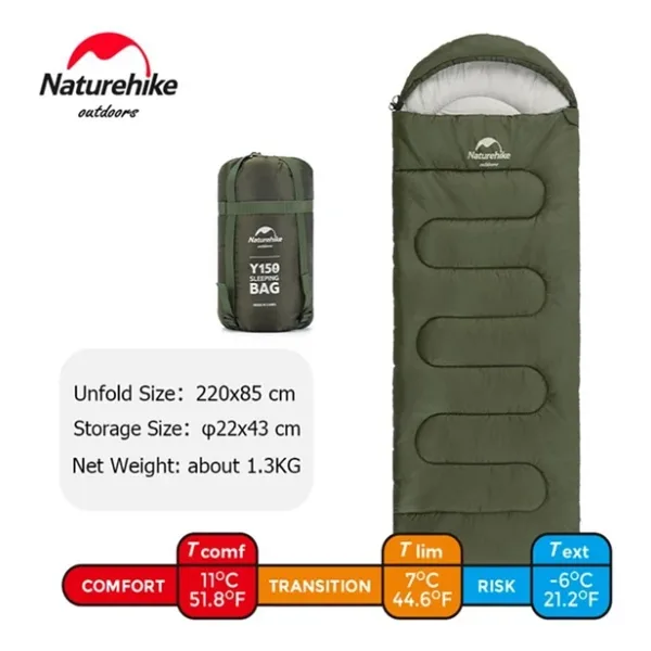 Naturehike Y150L Zarf Tarzı Kapüşonlu -6°C Uyku Tulumu