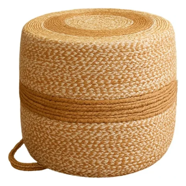 NatureLine Jüt PUF Salon Pufu Antre Puf Makyaj Masası ve Yatak Odası Banyo Puf Teras Veranda ve Balkon Uyumlu Hasır Dekoratif Dayanıklı ve Çok Amaçlı Puff (HASIR-BEYAZKIRÇIL)