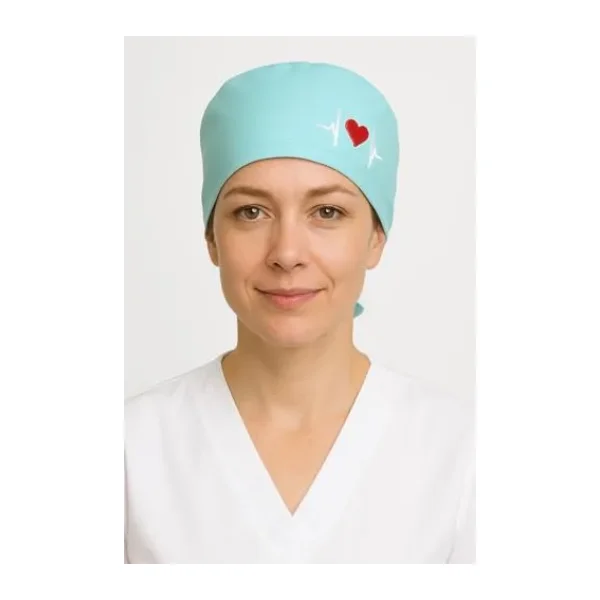 Okanmed Kalp Atışlı Turkuaz Desenli Doktor Hemşire Aşçı Cerrahi Bone Hastane Bone Bandana M408
