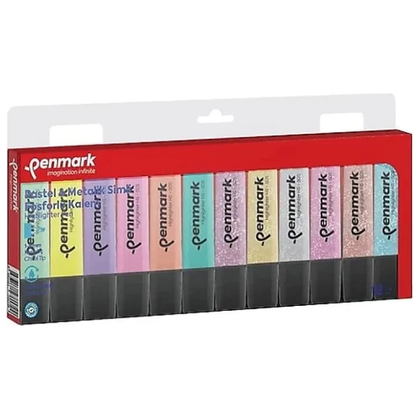 Penmark Fosforlu Kalem 12 Li Asetat Karışık Renk 6 Pastel + 6 Simli