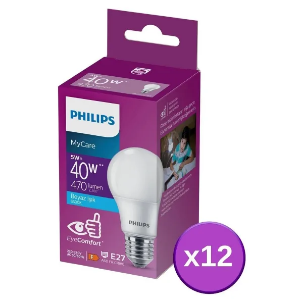Philips LED 5-40W Ampul 6500K Beyaz Işık 12Lİ