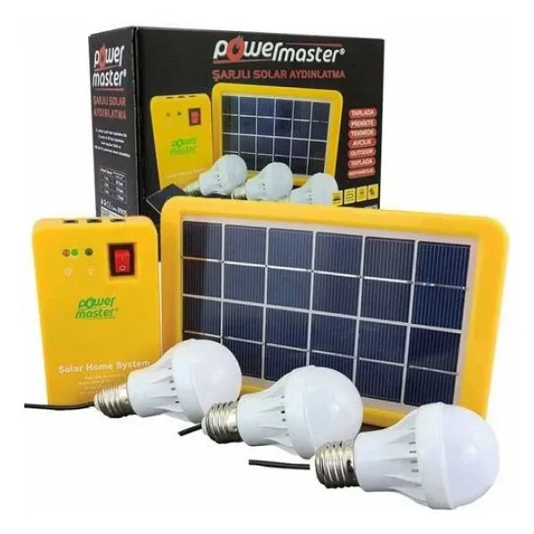 Powermaster 3 Ampullü Solar Güneş Enerjili Kamp Aydınlatması Lambası Şarjlı Işıldak Lamba Powerbank Özellikli