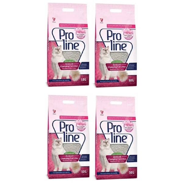 Proline Bebek Pudrası Kokulu 10 lt 4'lü Bentonit Kedi Kumu