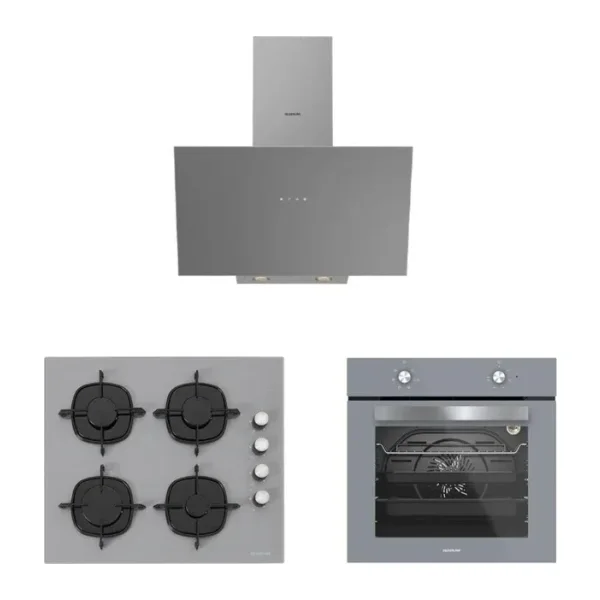 Silverline 3'lü Gri Cam Ankastre Set (3481 Flam 60 Gri+cs5335s02+bo65e1s01)