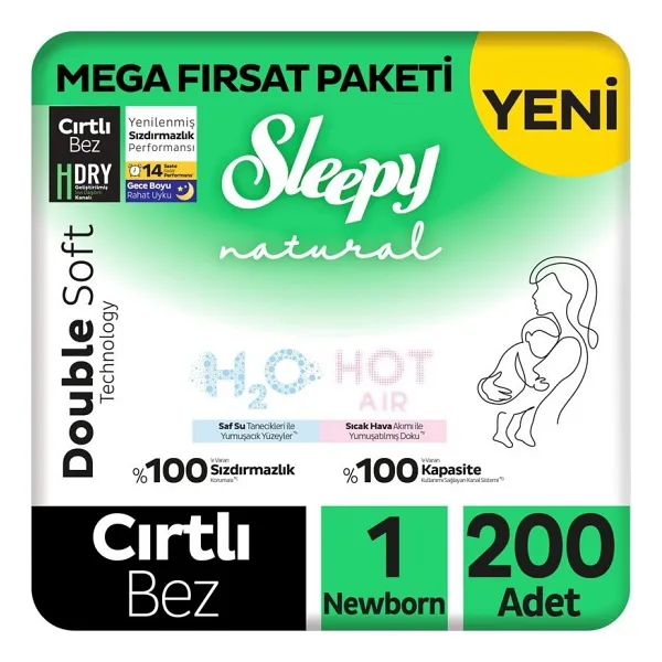 Sleepy Natural Double Soft 1 Numara Yenidoğan 50'li 4 Adet Bebek Bezi