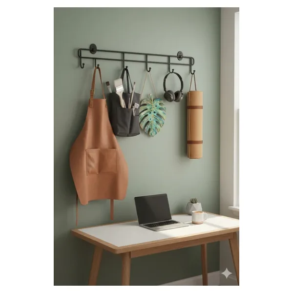TncPatiShop 6'lı Yapışkanlı Kapı Arkası Metal Askılık Banyo Duvar Elbise Kıyafet Askısı Organizer Siyah Askılık
