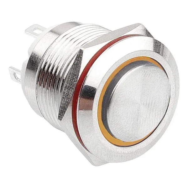 WD19H-G1-E 19mm Çıkık Yaylı Işıklı Metal Buton - Sarı