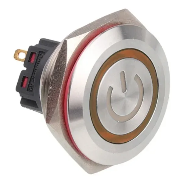 WD28B-P1Z-EC 28mm Düz Anahtarlı Işıklı Power Metal Buton - Sarı