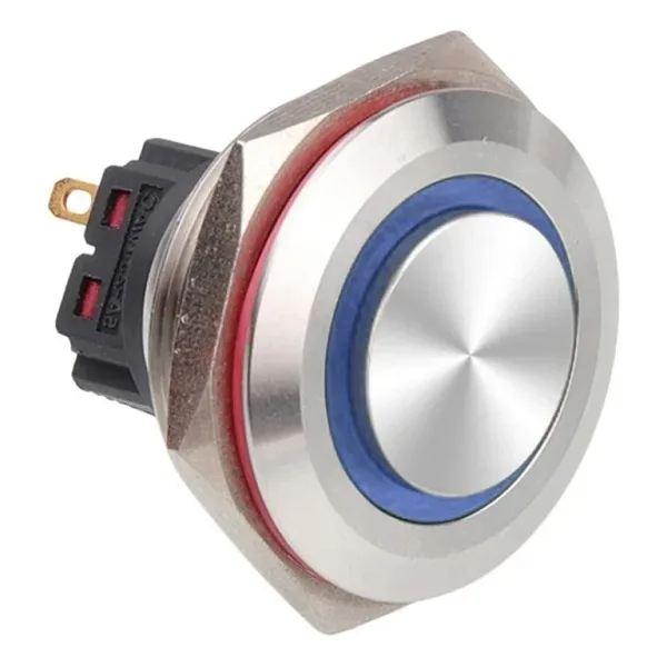 WD30B-G1-E 30mm Çıkık Yaylı Işıklı Metal Buton - Mavi