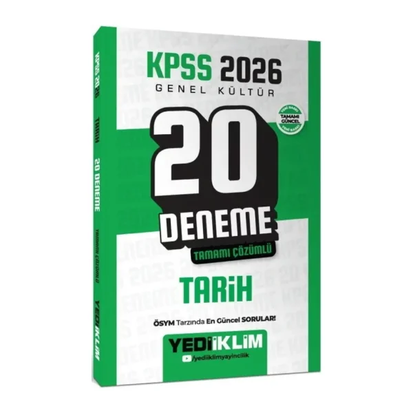 Yediiklim Yayınları 2026 KPSS Genel Kültür Tarih Tamamı Çözümlü 20 Deneme