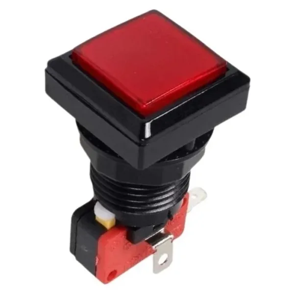 33mm 12V Kare Işıklı Oyun Makinesi Butonu - Kırmızı