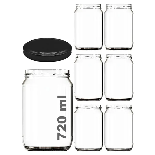Afracam 720 ml Metal Siyah Kapaklı Bal Kavanozu 720 cc Şeffaf Konserve Kavanoz 6 Adet (1 kg Bal Alır)