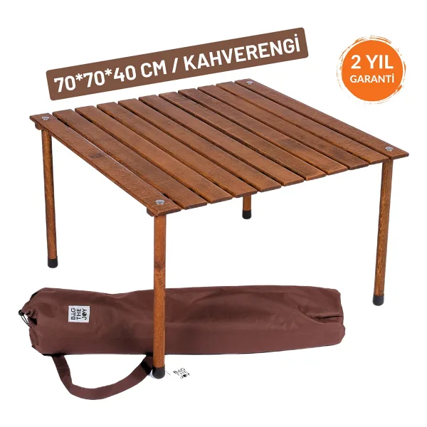 Bag The Joy 70x70 cm Kahverengi Ahşap Rulo Katlanır Kamp Masası
