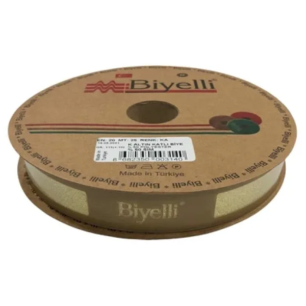 Biye Simli Katlı Ka Altın 2 Cm 25 Metre %50 Simli % 50 Polyester