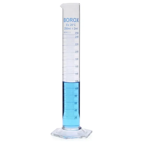 Borox Cam Mezur 250 Ml Uzun Form Dereceli Silindir Mavi Skala