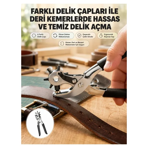 Deri Delme Pensesi 6 Uçlu Ayarlanabilir Kemer Delme Aleti Profesyonel Kullanım