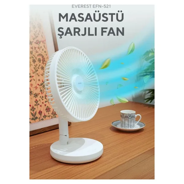 Everest EFN-521 Masaüstü Şarj Edilebilir USB Fan Beyaz