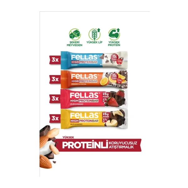 Fellas Yüksek Protein Bar 45 G Karma Kutu 12 Adet (4 Çeşit)