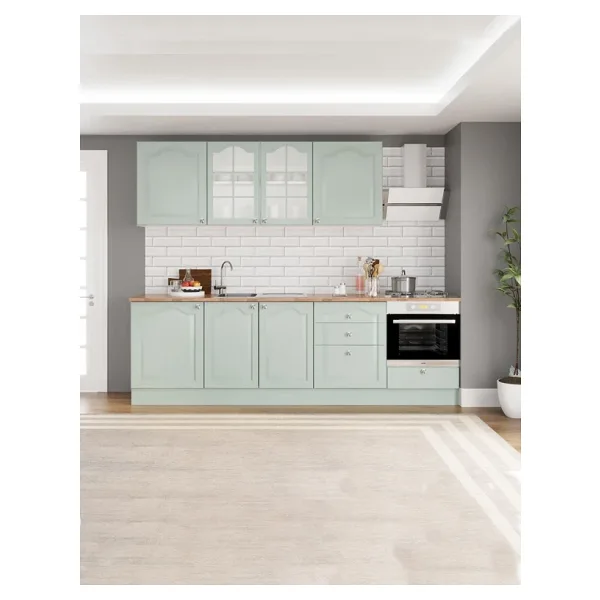 Fly Mobilya 270 Cm Greena Tezgahlı Mdf Membran Kapaklı Hazır Mutfak Dolabı