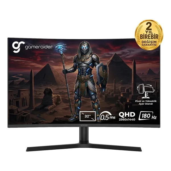 GameRaider HORUS GR32QC18V 32" 0.5 ms 2K Curved Pivot 180 Hz Oyuncu Monitörü