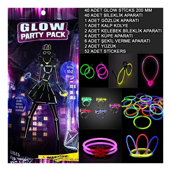 Glow Parti Seti 152 Parçalık Lüglow Stick Kostüm Seti