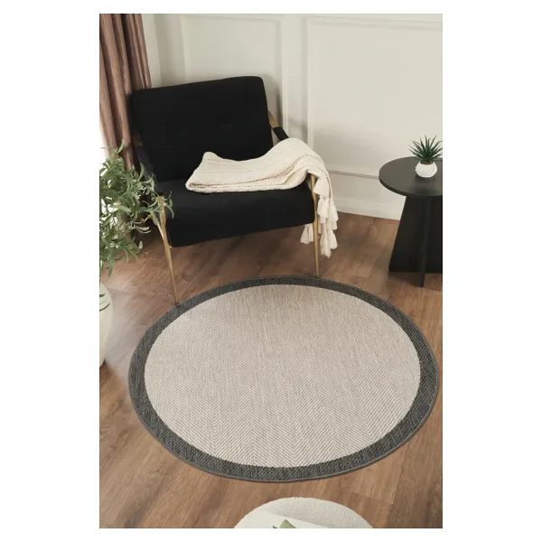 Konfor Halı Sisalux 3088 Gri Antrasit Yuvarlak Sisal Dokuma Jüt Kilim Hav Toz Vermez Mutfak Oturma Odası Halısı