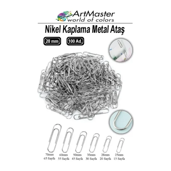 Metal Ataç 28Mm 100 Lü 1 Paket Nikel Kaplama 20 Sayfa Kapasiteli Metal Ataş Ofis Okul Büro Dayanıklı Paslanmaz