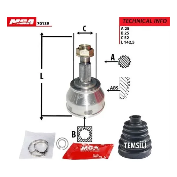MGA 70139 Aks Kafası Dış Tempra 2.0 25x25x52