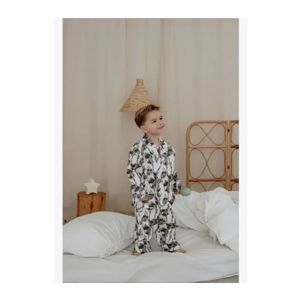 Panda Desenli Yaka Detaylı Çocuk Pijama Takım