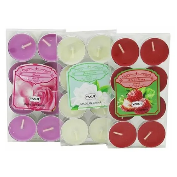 Renkli Tea Light 8 Parça Mum Çilek Kokulu