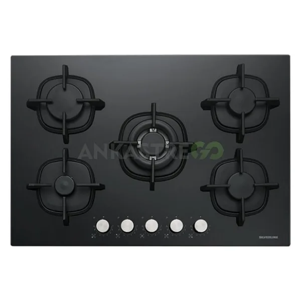Silverline CS5426B01 75 cm Wok Gözlü Siyah Cam Ankastre Ocak