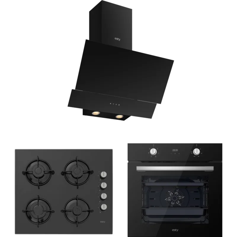 Silverline Esty Siyah Cam Ankastre Set ( Dijital Fırın Dokunmatik Davlumbaz )